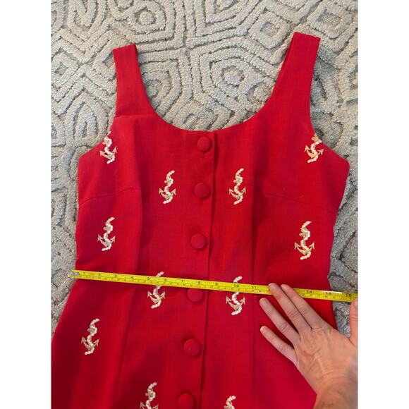 Red sailor dress embroidered gold anchors - Picture 7 of 8